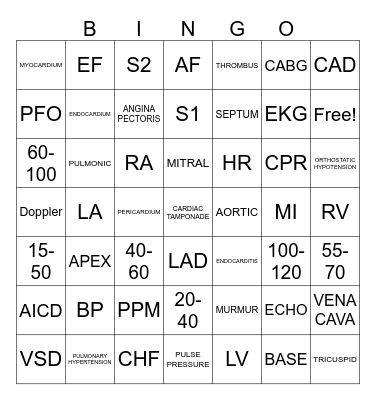 CARDIAC BINGO Card