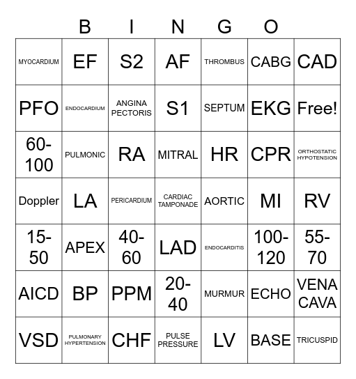 CARDIAC BINGO Card