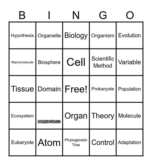Biology 1 Bingo Card