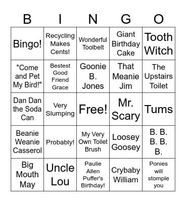 Junie B. Jones Bingo Card