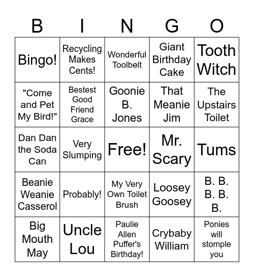 Junie B. Jones Bingo Card