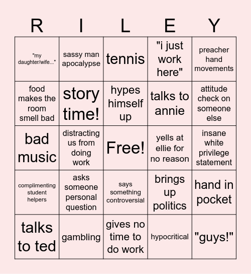 Riley Bingo Card