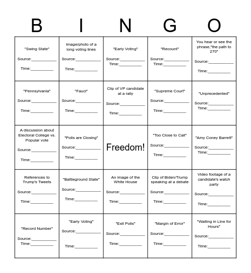 Election Day Bingo Card