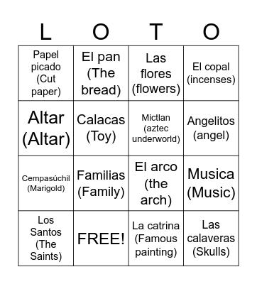 Day of the Dead Symbols Bingo Card