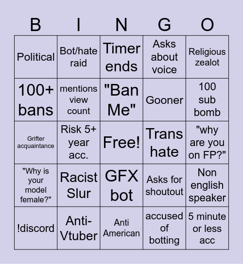 Twitch Front Page Bingo Card