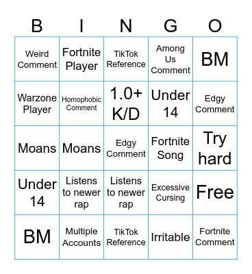 Nerd Bingo Card