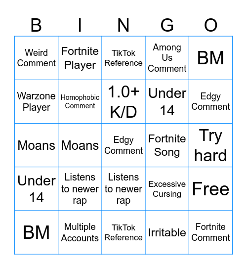 Nerd Bingo Card