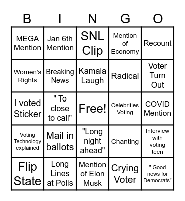 ELECTION NIGHT BINGO Card