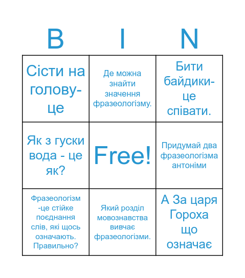 Що я пам'ятаю про фразеологізми Bingo Card