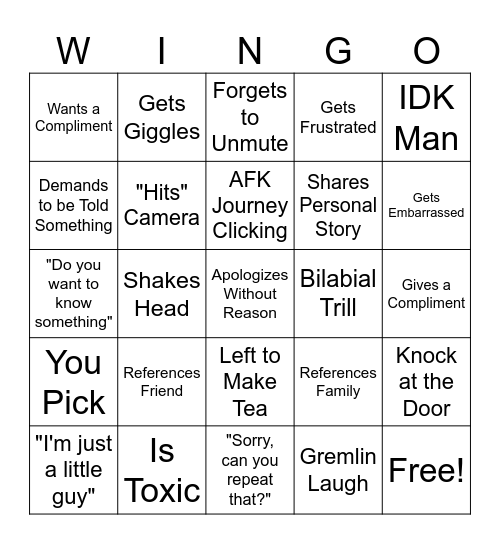 Willow 2 Bingo Card