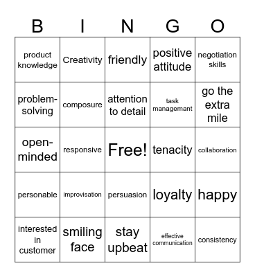 Customer Service Bingo Card