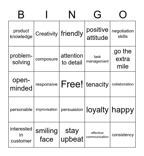 Customer Service Bingo Card