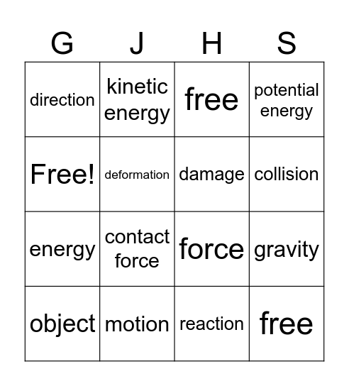 LC FORCES AND MOTION Bingo Card