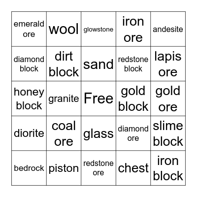 minecraft blocks Bingo Card