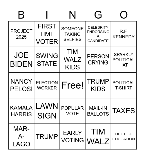 ELECTION NIGHT 2024 Bingo Card