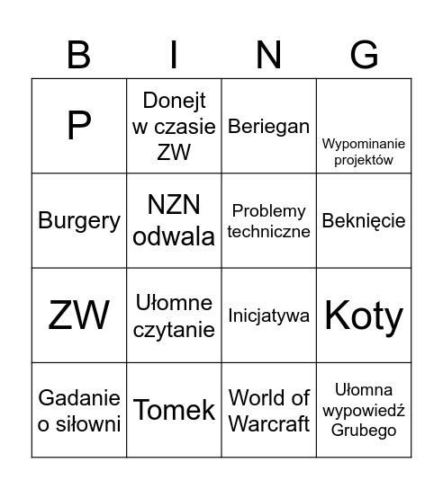 Woglan Bingo Card