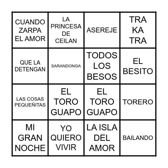 BINGO MUSICAL Bingo Card