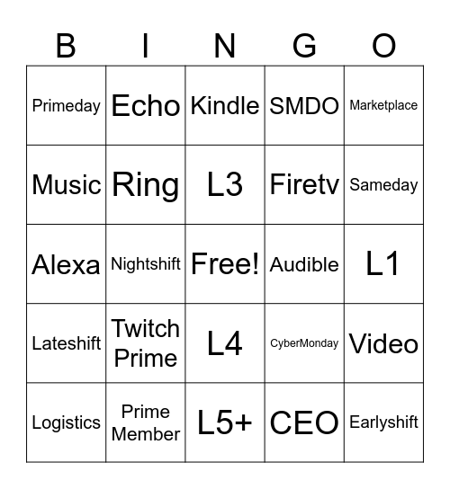 Amazon Bingo Card