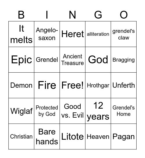 Beowulf Bingo Card