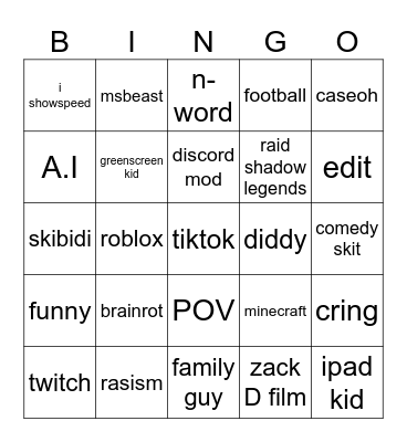 yt short bingo Card