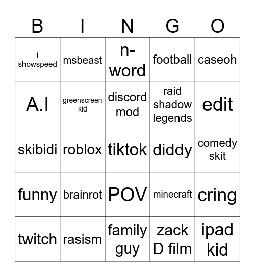 yt short bingo Card