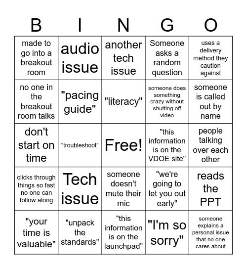 PD Bingo Card