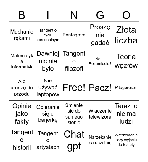 Matematyka w Bingo v.1 Bingo Card