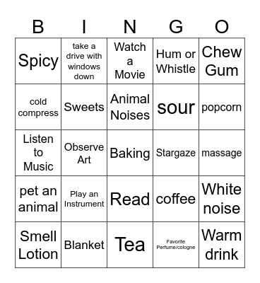 5 Senses BINGO Card