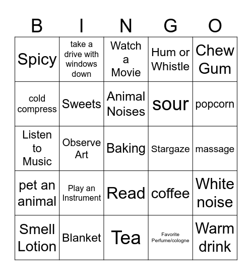 5 Senses BINGO Card