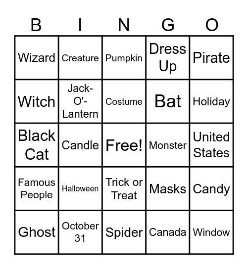 Halloween Bingo! Bingo Card