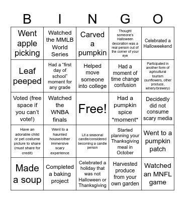 Fall Bingo Card