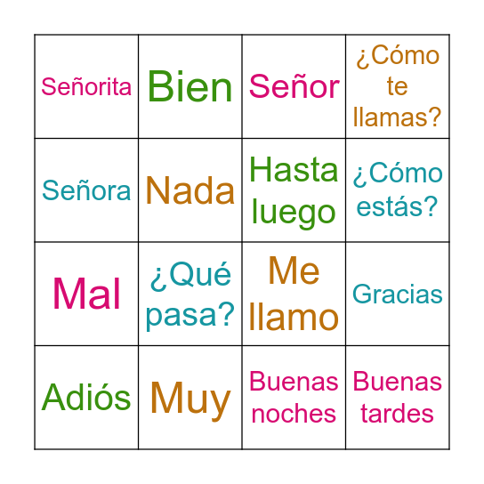 Lotería - Greetings Bingo Card