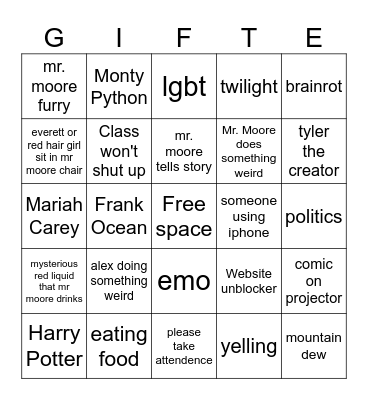 GIFTED AND TALENTED BINGO! Bingo Card