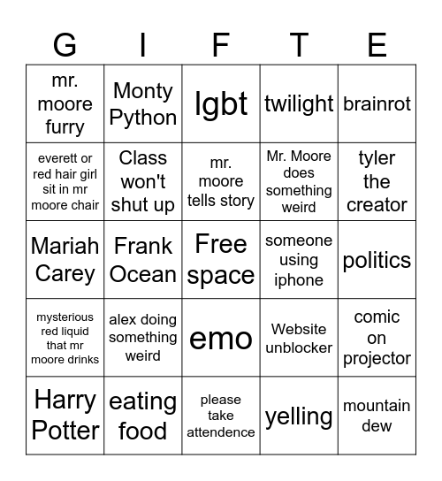 GIFTED AND TALENTED BINGO! Bingo Card