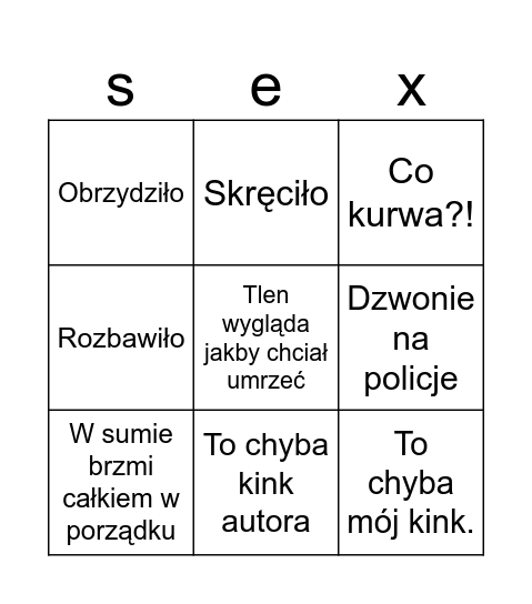 Fanfikowe Bingo na Tropie Bingo Card