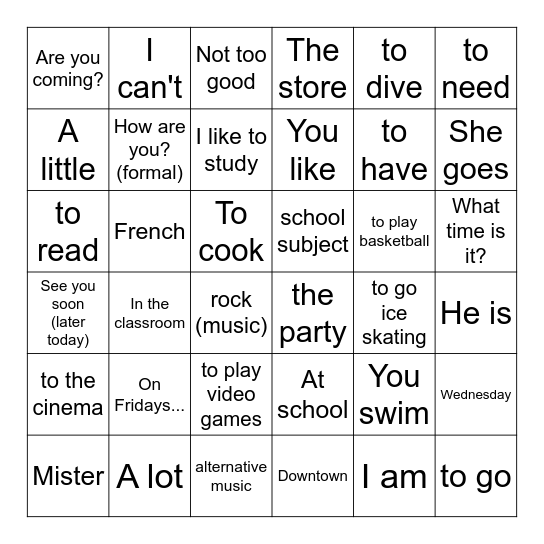 Révision Bingo Card