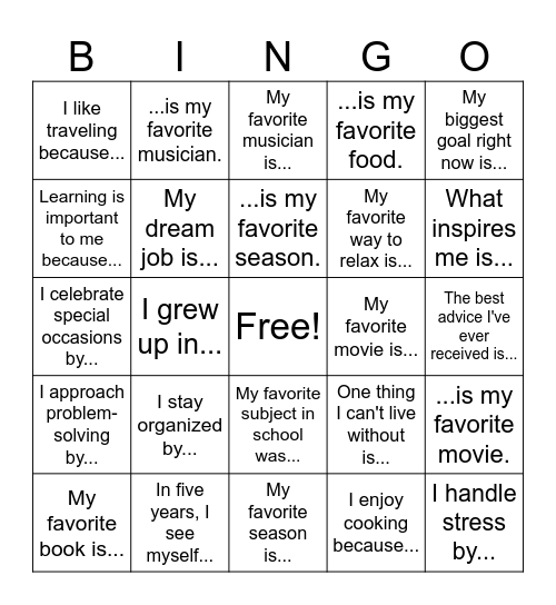 Answering in Complete Sentences Bingo Card