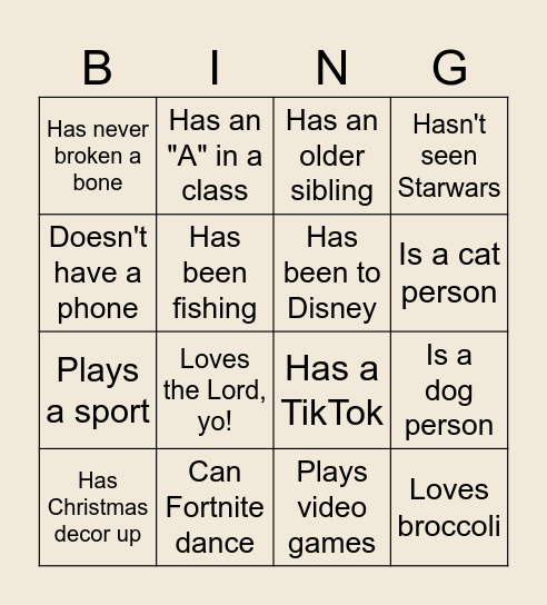 MS Bing-o Bingo Card