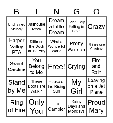 Musical Bingo Card