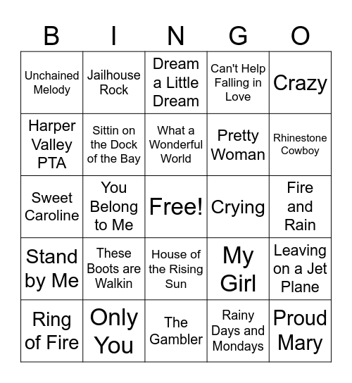 Musical Bingo Card