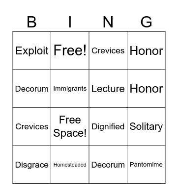 Spelling Bingo Card