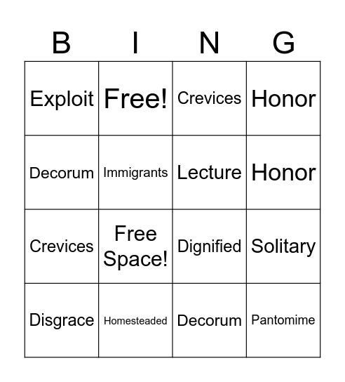 Spelling Bingo Card