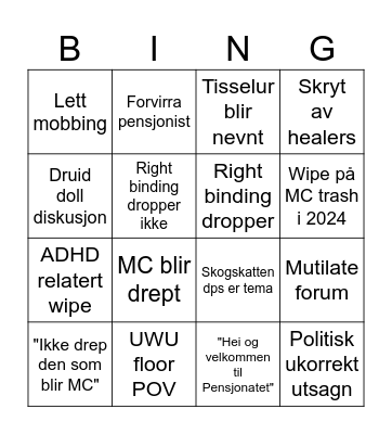 Pensjonatet raid bingo Card