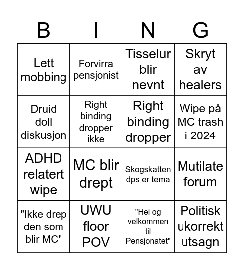 Pensjonatet raid bingo Card