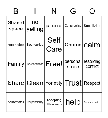 Roommate Bingo Card