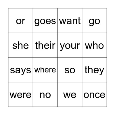 Heart Words Bingo Card