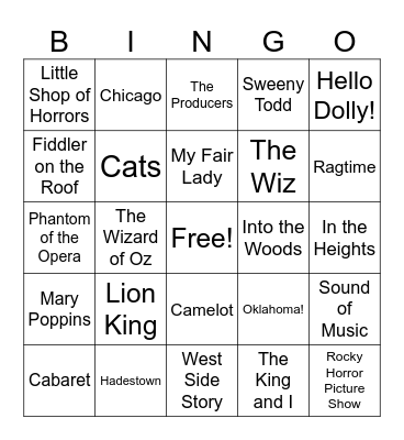 Musicals Bingo Card