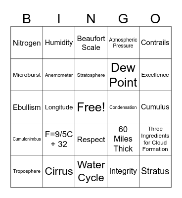 CAP Meterology Module 3 Bingo Card