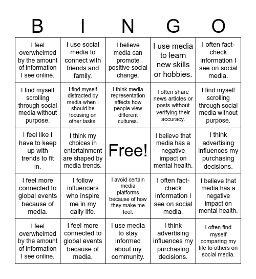 Media and Globalization Bingo Card