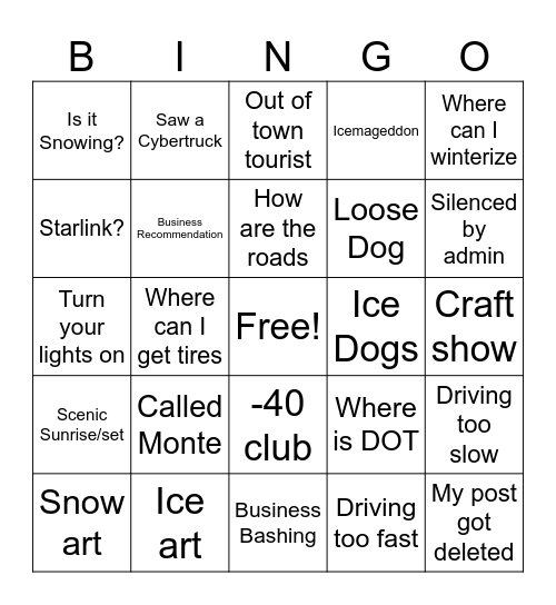 Fairbanks Wintwr Bingo Card